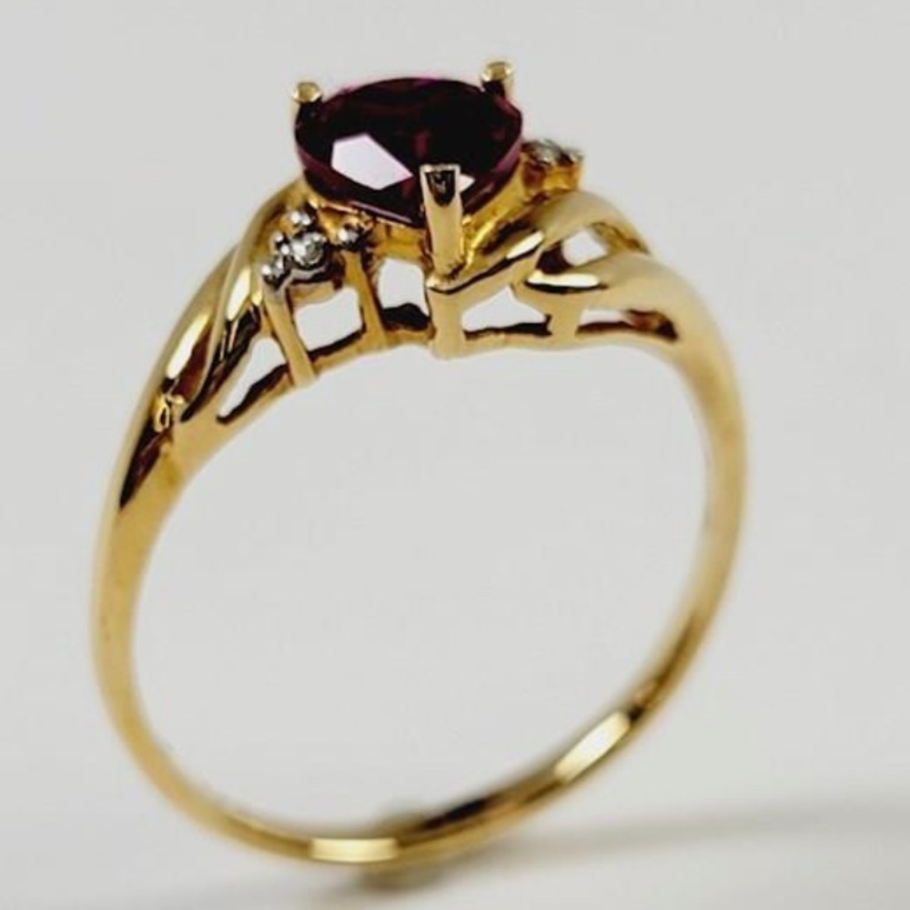 10k yellow gold, diamonds and pink sapphires jewelry set in heart box - Picture 5 of 16